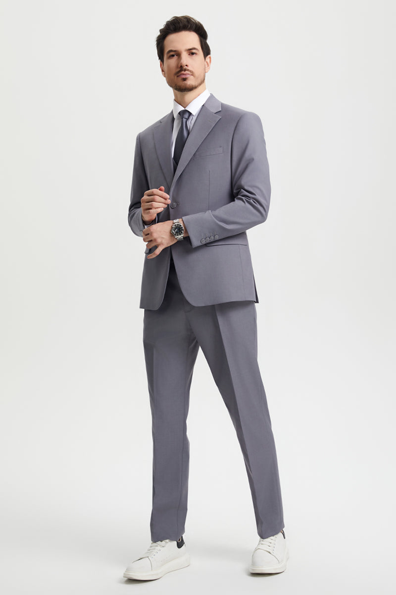 Men's Two Button Vested Stacy Adams Basic Designer Suit in Medium Grey - Image 3