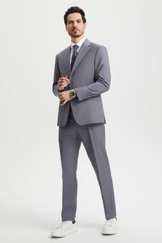 Men's Two Button Vested Stacy Adams Basic Designer Suit in Medium Grey - Image 3