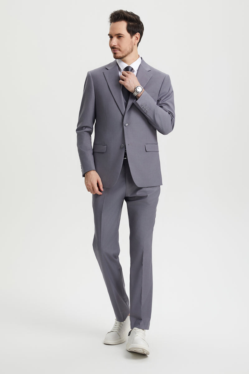 Men's Two Button Vested Stacy Adams Basic Designer Suit in Medium Grey - Image 5