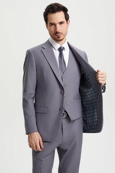 Men's Two Button Vested Stacy Adams Basic Designer Suit in Medium Grey - Image 6