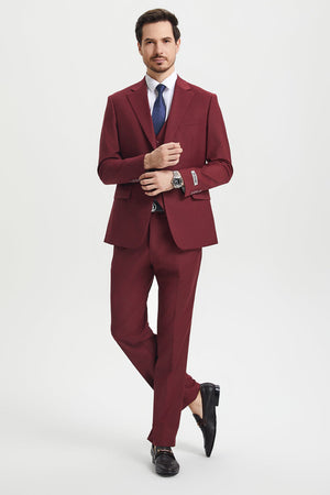 Men's Two Button Vested Stacy Adams Basic Designer Suit in Burgundy - Image 2