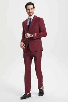 Men's Two Button Vested Stacy Adams Basic Designer Suit in Burgundy - Image 3