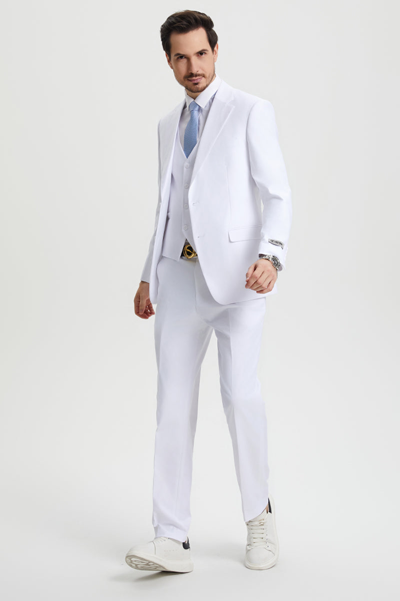 Men's Two Button Vested Stacy Adams Basic Designer Suit in White - Image 2