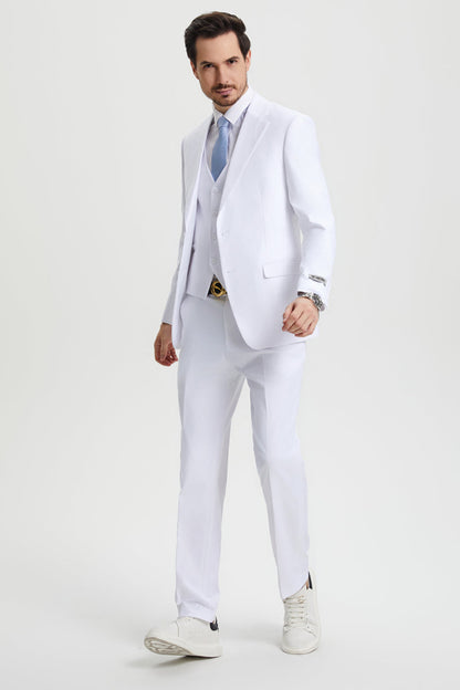 Men's Two Button Vested Stacy Adams Basic Designer Suit in White - Image 2