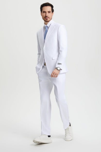 Men's Two Button Vested Stacy Adams Basic Designer Suit in White - Image 3