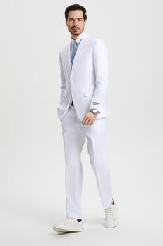 Men's Two Button Vested Stacy Adams Basic Designer Suit in White - Image 3