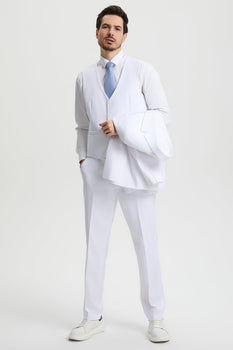 Men's Two Button Vested Stacy Adams Basic Designer Suit in White - Image 4