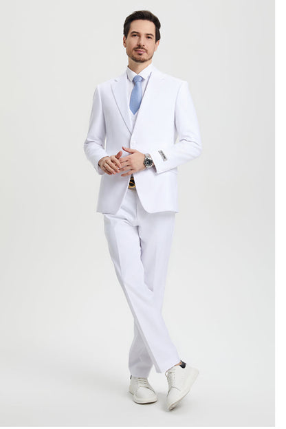 Men's Two Button Vested Stacy Adams Basic Designer Suit in White - Image 5