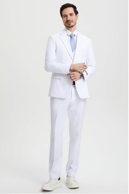 Men's Two Button Vested Stacy Adams Basic Designer Suit in White - Image 6