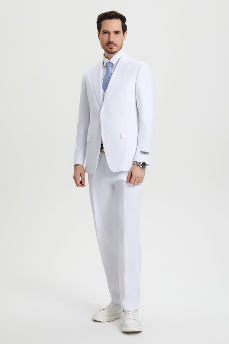 Men's Two Button Vested Stacy Adams Basic Designer Suit in White - Image 7