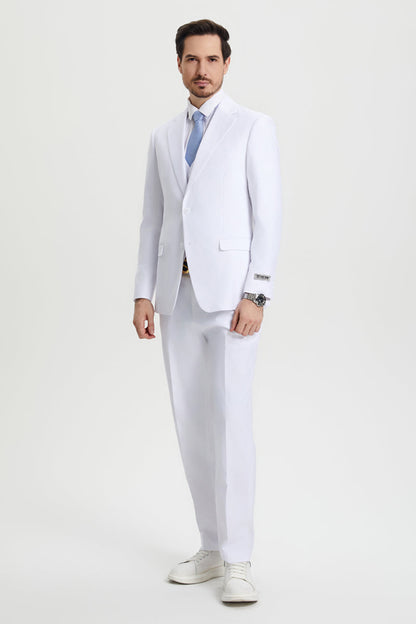 Men's Two Button Vested Stacy Adams Basic Designer Suit in White - Image 7