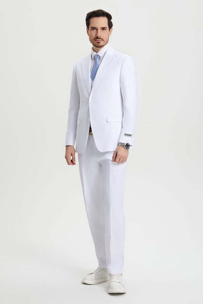 Men's Two Button Vested Stacy Adams Basic Designer Suit in White - Image 7