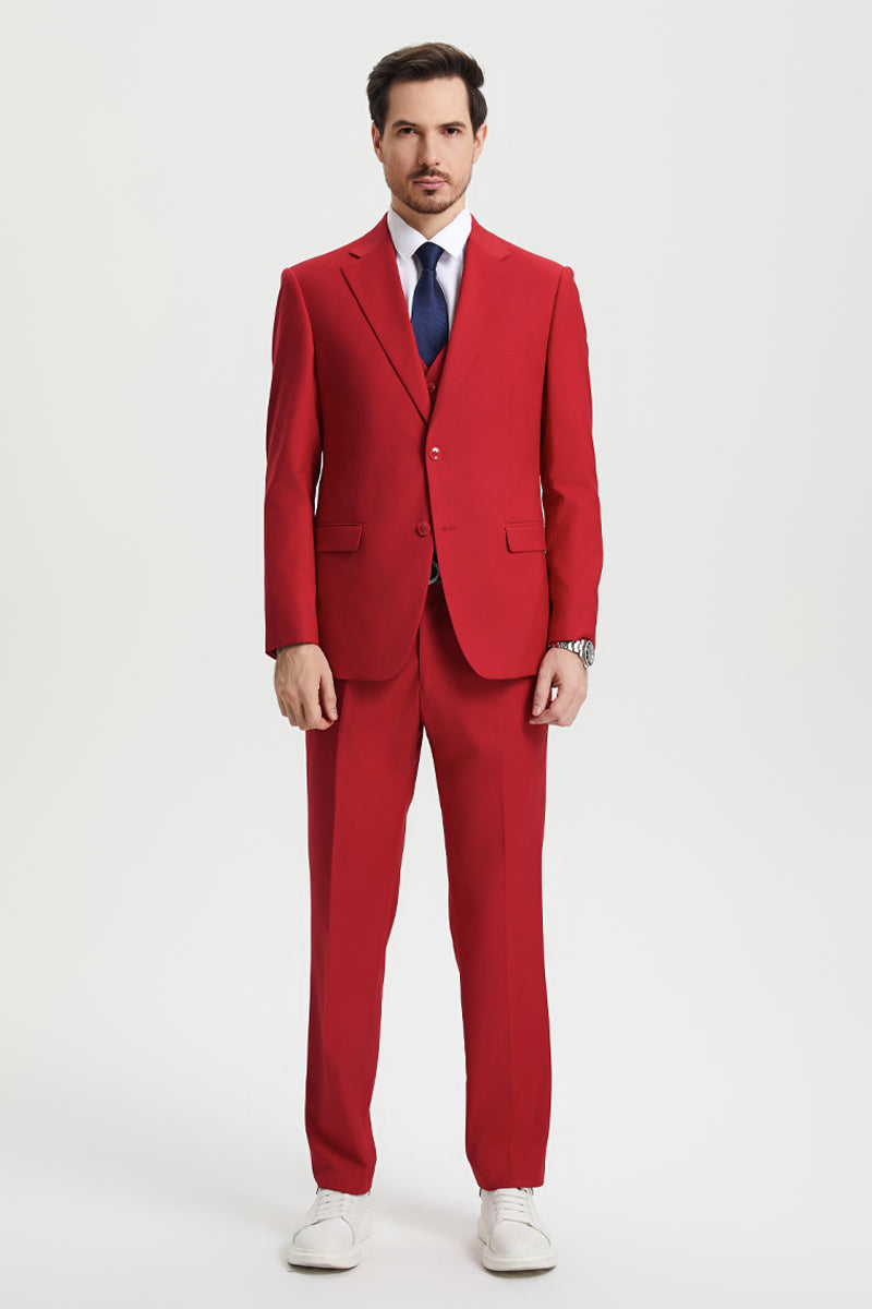 Men's Two Button Vested Stacy Adams Basic Designer Suit in Red - Image 4