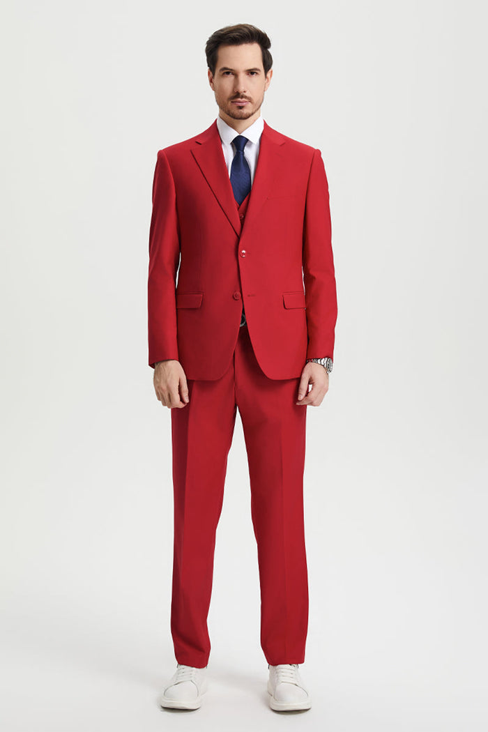 Men's Two Button Vested Stacy Adams Basic Designer Suit in Red - Image 4