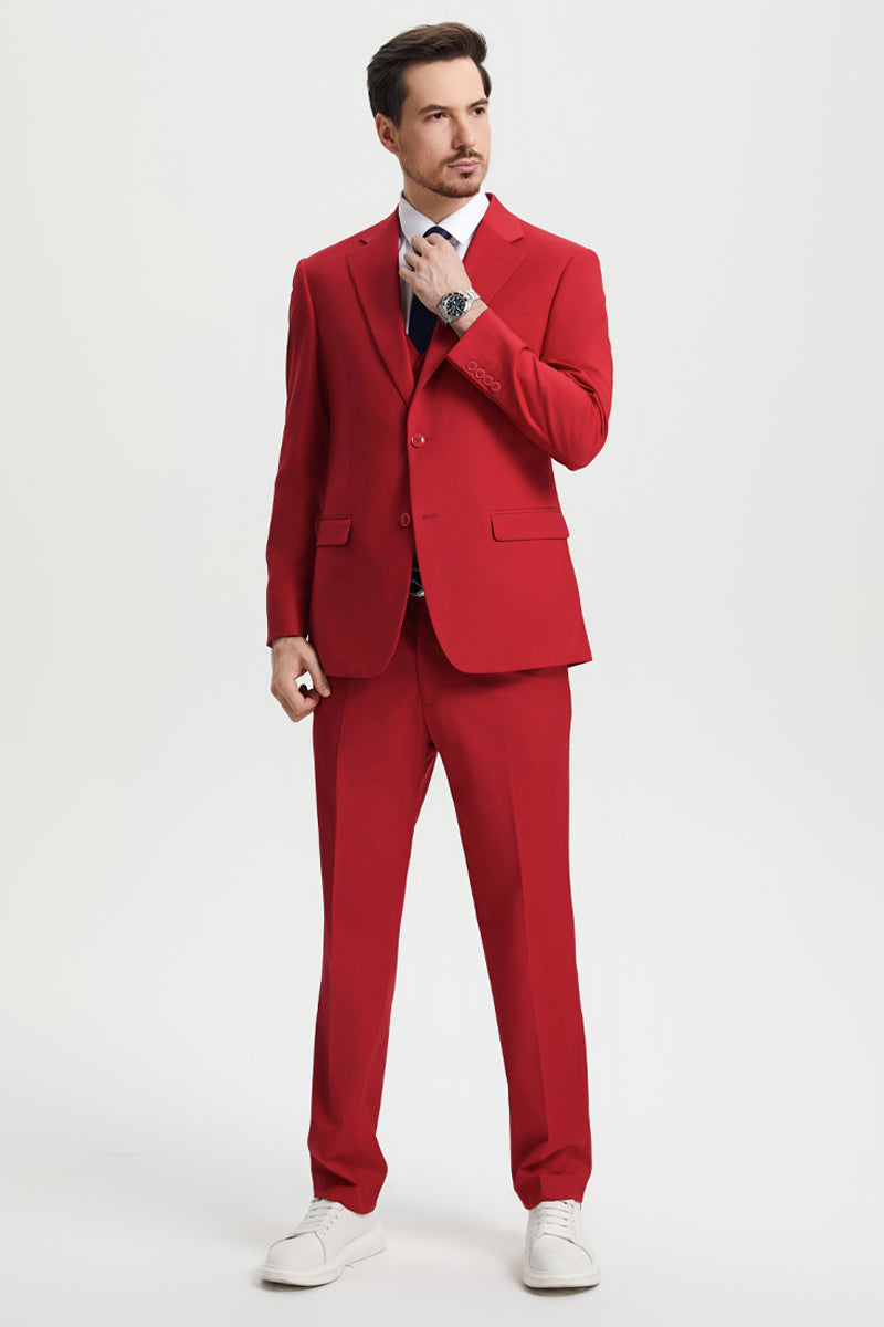 Men's Two Button Vested Stacy Adams Basic Designer Suit in Red - Image 3