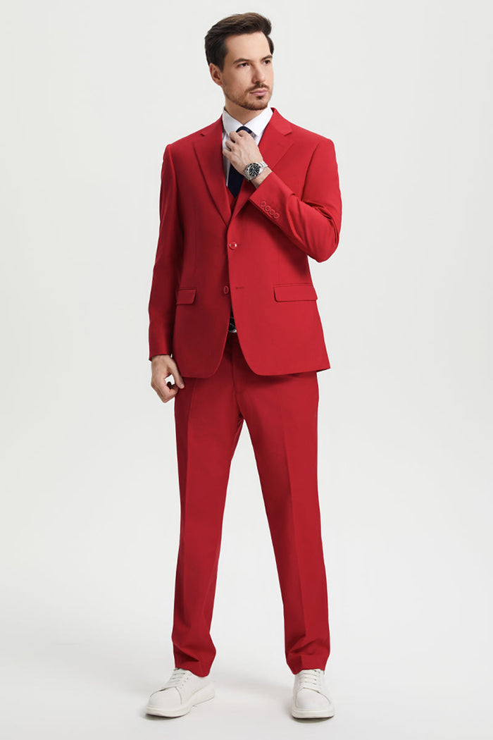 Men's Two Button Vested Stacy Adams Basic Designer Suit in Red - Image 3