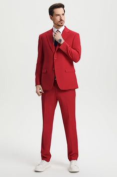 Men's Two Button Vested Stacy Adams Basic Designer Suit in Red - Image 3