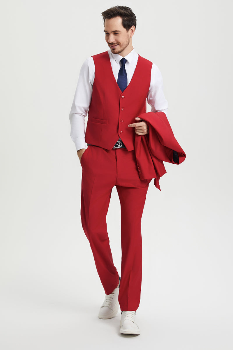 Men's Two Button Vested Stacy Adams Basic Designer Suit in Red - Image 5