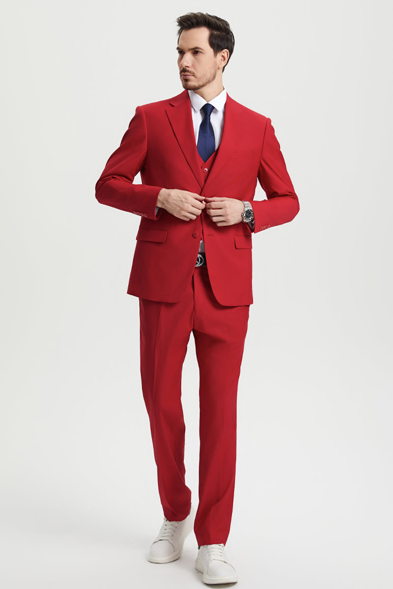 Men's Two Button Vested Stacy Adams Basic Designer Suit in Red - Image 2
