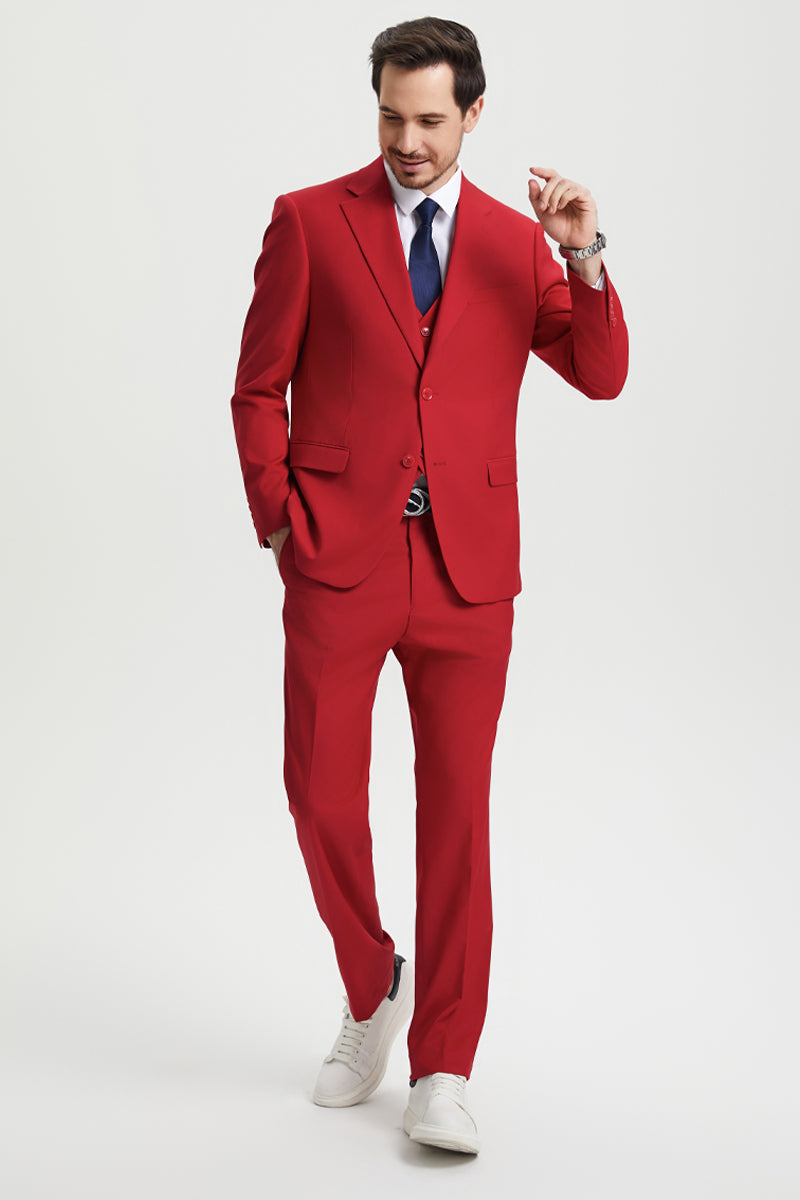 Men's Two Button Vested Stacy Adams Basic Designer Suit in Red - Image 6