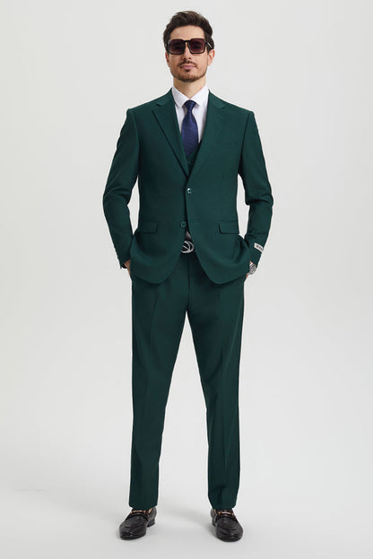 Men's Two Button Vested Stacy Adams Basic Designer Suit in Hunter Green - Image 2