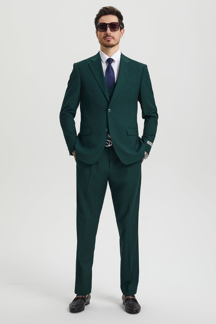 Men's Two Button Vested Stacy Adams Basic Designer Suit in Hunter Green - Image 2