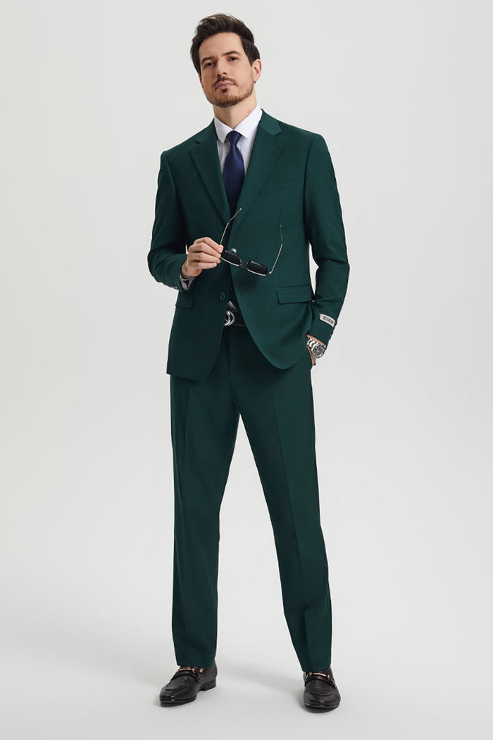 Men's Two Button Vested Stacy Adams Basic Designer Suit in Hunter Green - Image 3