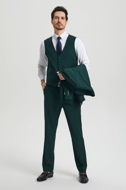 Men's Two Button Vested Stacy Adams Basic Designer Suit in Hunter Green - Image 4