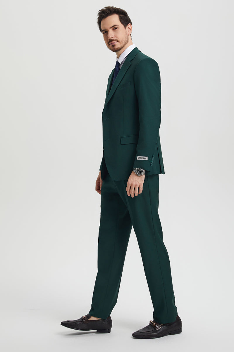 Men's Two Button Vested Stacy Adams Basic Designer Suit in Hunter Green - Image 5