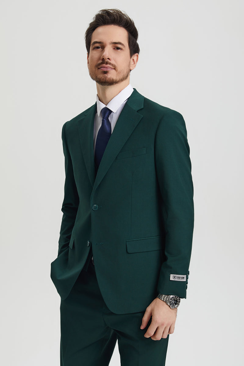 Men's Two Button Vested Stacy Adams Basic Designer Suit in Hunter Green - Image 6
