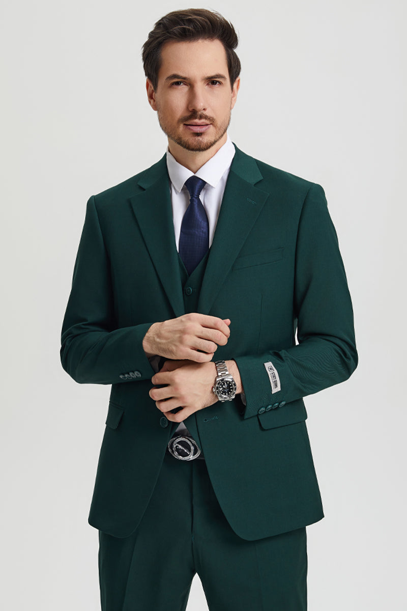 Men's Two Button Vested Stacy Adams Basic Designer Suit in Hunter Green
