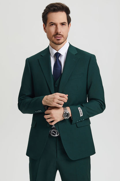 Men's Two Button Vested Stacy Adams Basic Designer Suit in Hunter Green