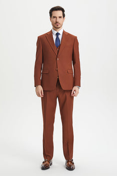 Men's Two Button Vested Stacy Adams Basic Designer Suit in Brown Rust - Image 3