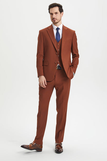 Men's Two Button Vested Stacy Adams Basic Designer Suit in Brown Rust - Image 2