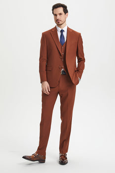 Men's Two Button Vested Stacy Adams Basic Designer Suit in Brown Rust - Image 2