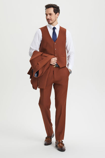 Men's Two Button Vested Stacy Adams Basic Designer Suit in Brown Rust - Image 4