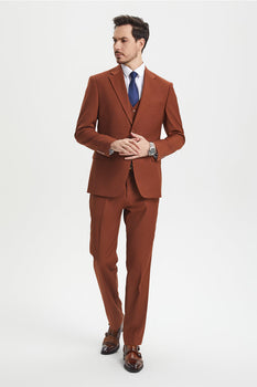 Men's Two Button Vested Stacy Adams Basic Designer Suit in Brown Rust - Image 6