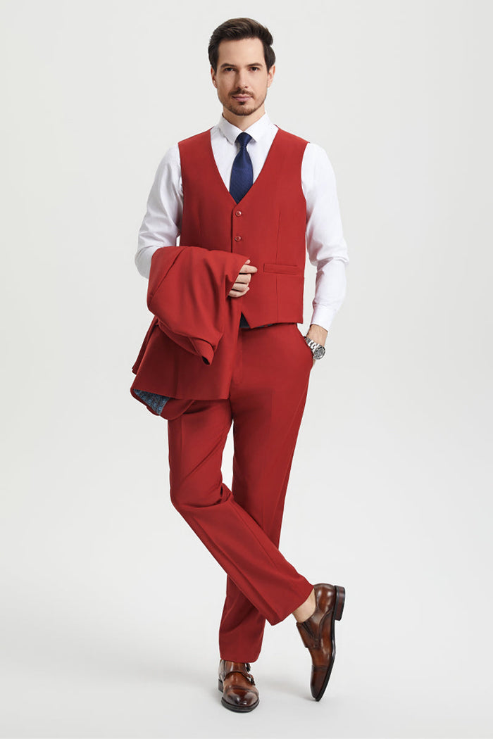 Men's Two Button Vested Stacy Adams Basic Designer Suit in Brick - Image 3