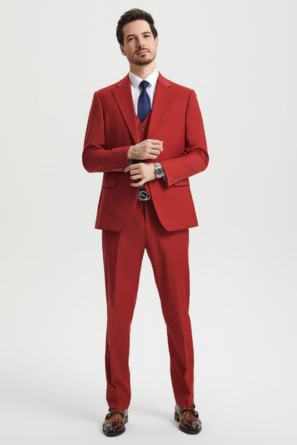 Men's Two Button Vested Stacy Adams Basic Designer Suit in Brick - Image 4