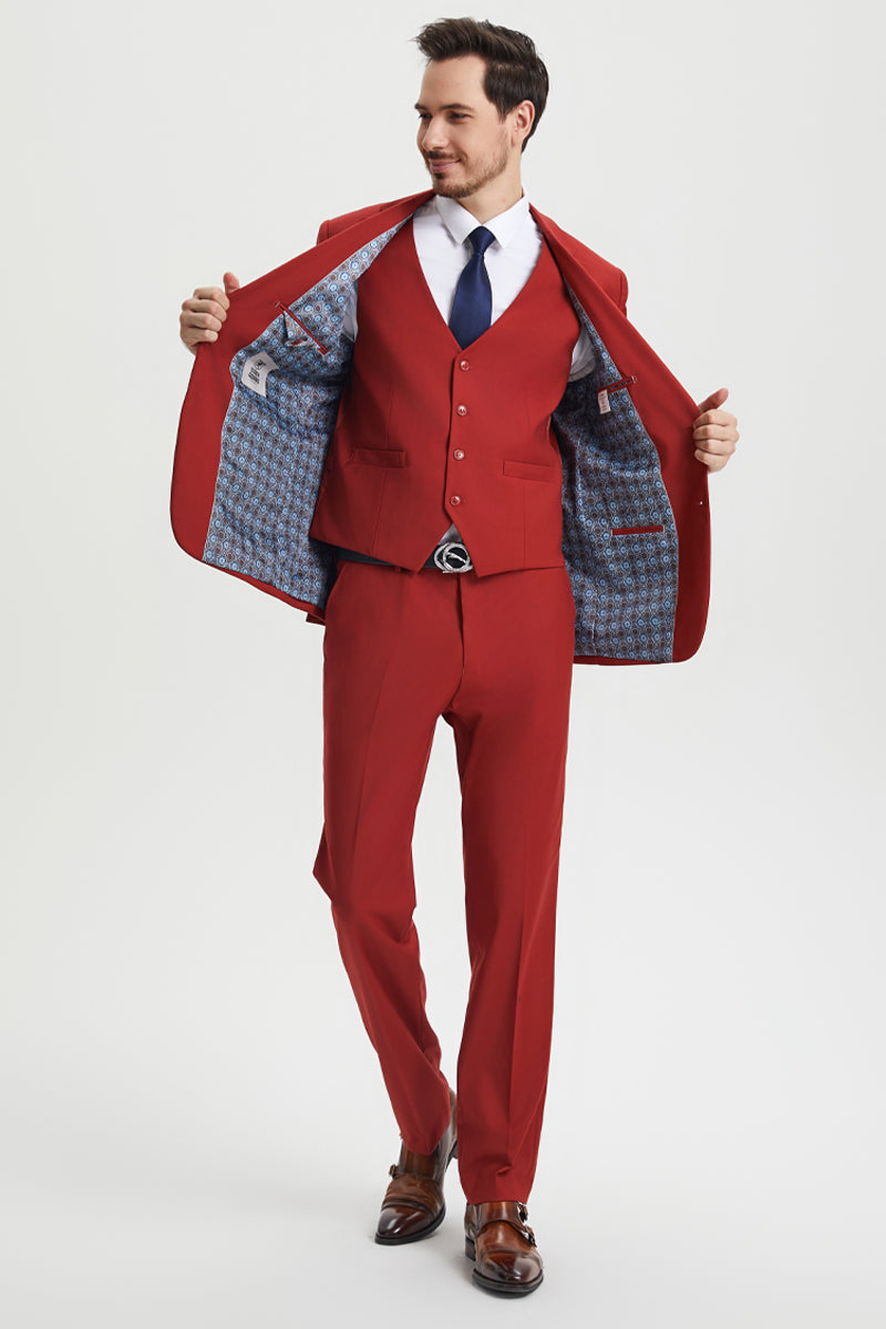 Men's Two Button Vested Stacy Adams Basic Designer Suit in Brick - Image 5
