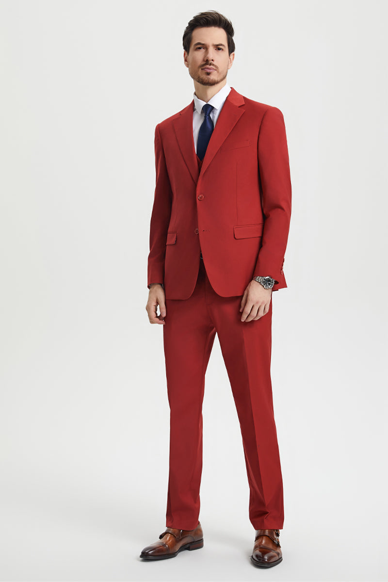 Men's Two Button Vested Stacy Adams Basic Designer Suit in Brick - Image 6