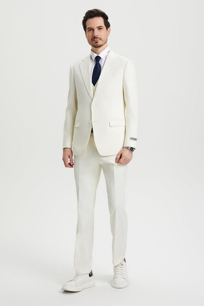 Men's Two Button Vested Stacy Adams Basic Designer Suit in Ivory Off White - Image 3