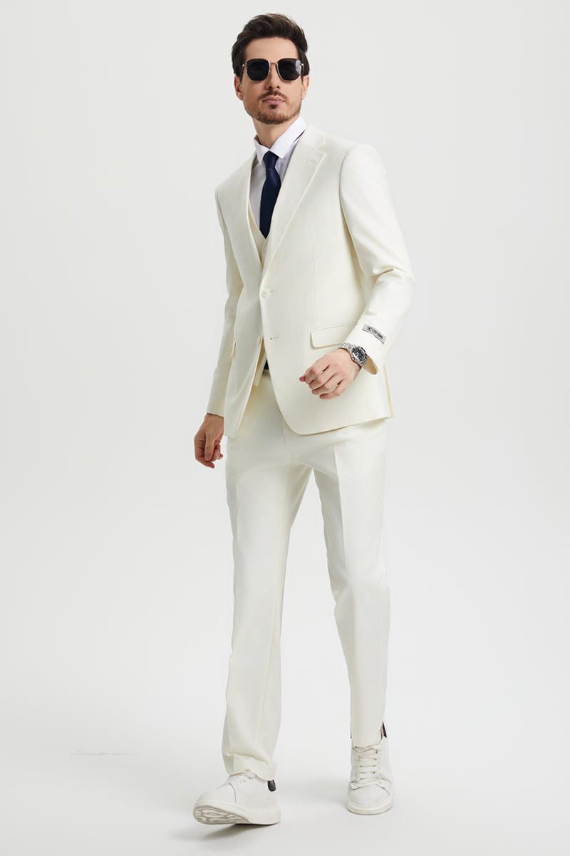 Men's Two Button Vested Stacy Adams Basic Designer Suit in Ivory Off White - Image 2
