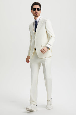 Men's Two Button Vested Stacy Adams Basic Designer Suit in Ivory Off White - Image 2