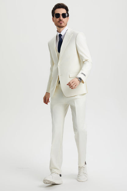 Men's Two Button Vested Stacy Adams Basic Designer Suit in Ivory Off White - Image 2