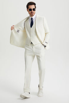 Men's Two Button Vested Stacy Adams Basic Designer Suit in Ivory Off White - Image 5