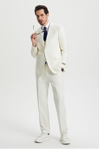 Men's Two Button Vested Stacy Adams Basic Designer Suit in Ivory Off White - Image 6