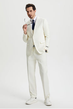 Men's Two Button Vested Stacy Adams Basic Designer Suit in Ivory Off White - Image 6