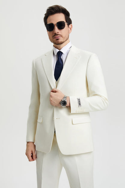 Men's Two Button Vested Stacy Adams Basic Designer Suit in Ivory Off White - Image 7