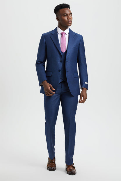 Men's Two Button Vested Stacy Adams Designer Sharkskin Suit in Blue - Image 2